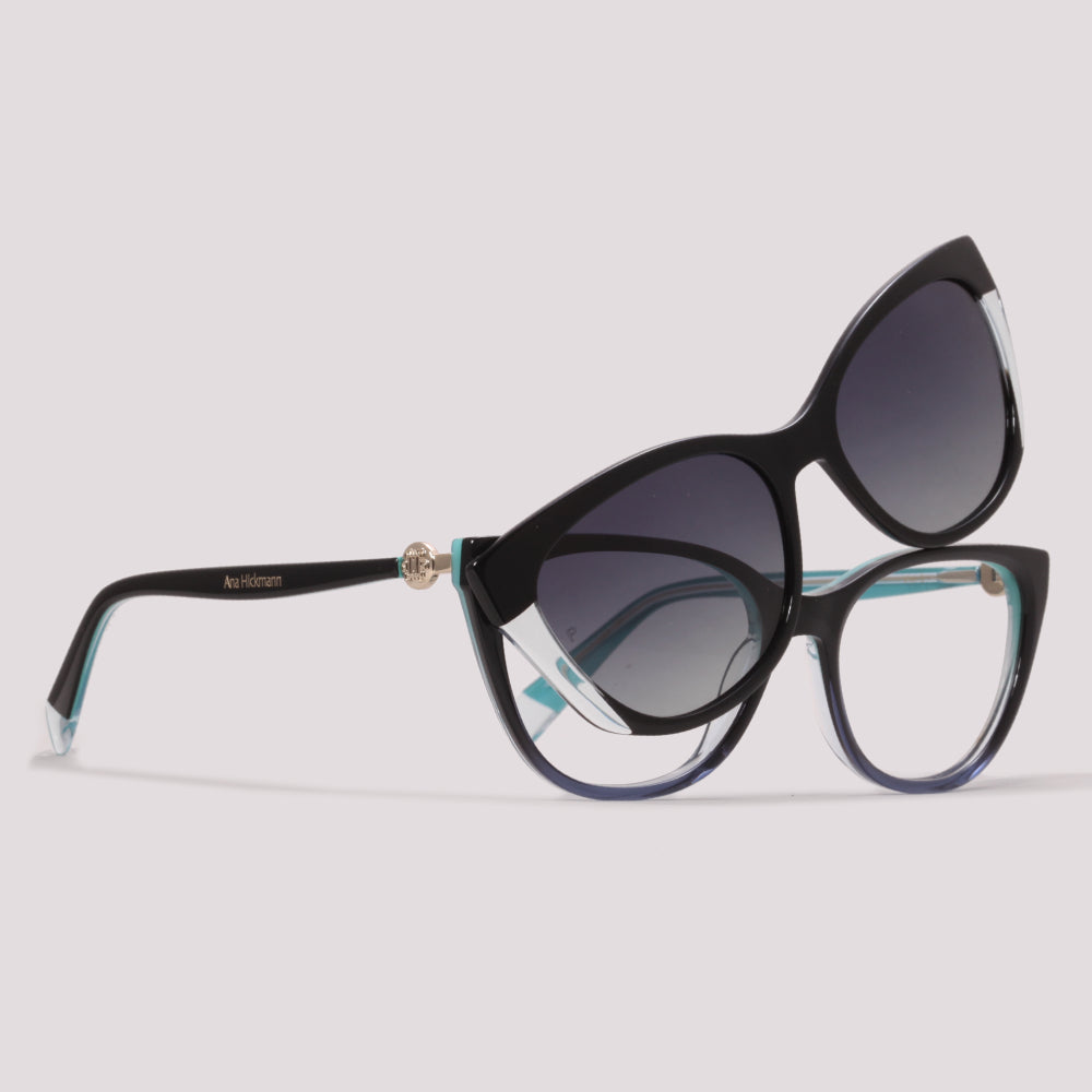 Ana Hickmann Vivi 5 Clip on A02 Preto e Azul Brilho Preto Degradê - Grau - 55 mm