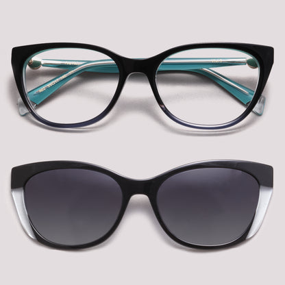 Ana Hickmann Vivi 5 Clip on A02 Preto e Azul Brilho Preto Degradê - Grau - 55 mm