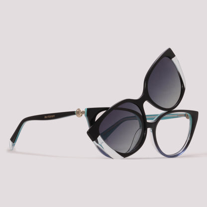 Ana Hickmann Vivi 6 Clip on A02 Preto Brilho e Azul Preto Degradê - Grau - 53 mm