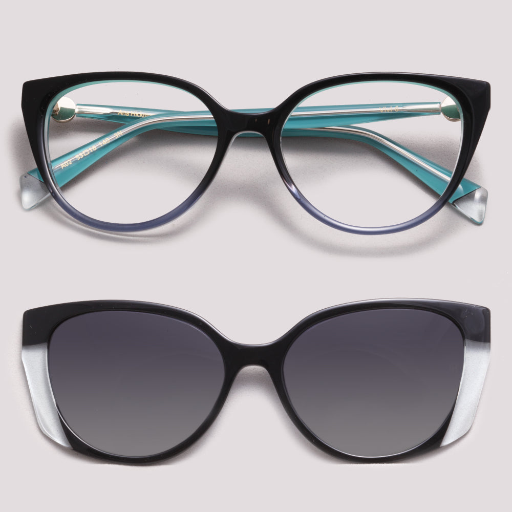 Ana Hickmann Vivi 6 Clip on A02 Preto Brilho e Azul Preto Degradê - Grau - 53 mm