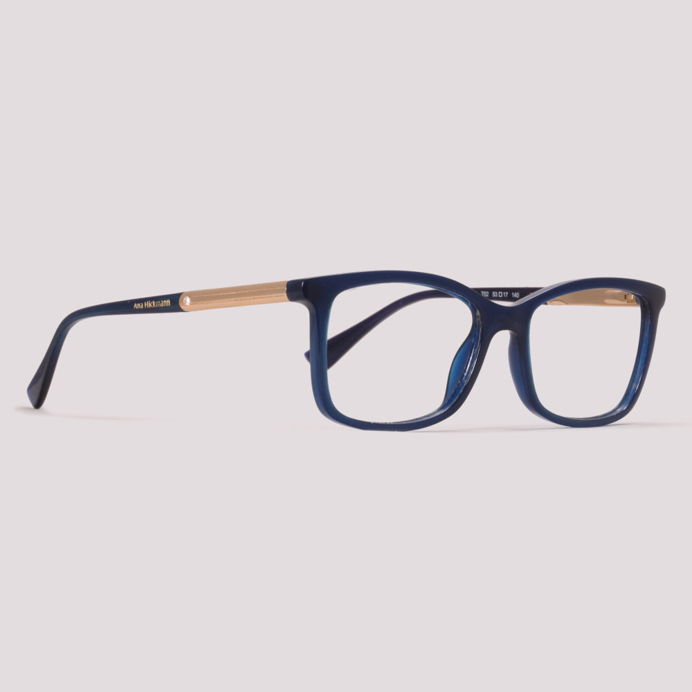 Ana Hickmann AH6266 T02 Azul Translúcido e Dourado Brilho - Grau - 53 mm