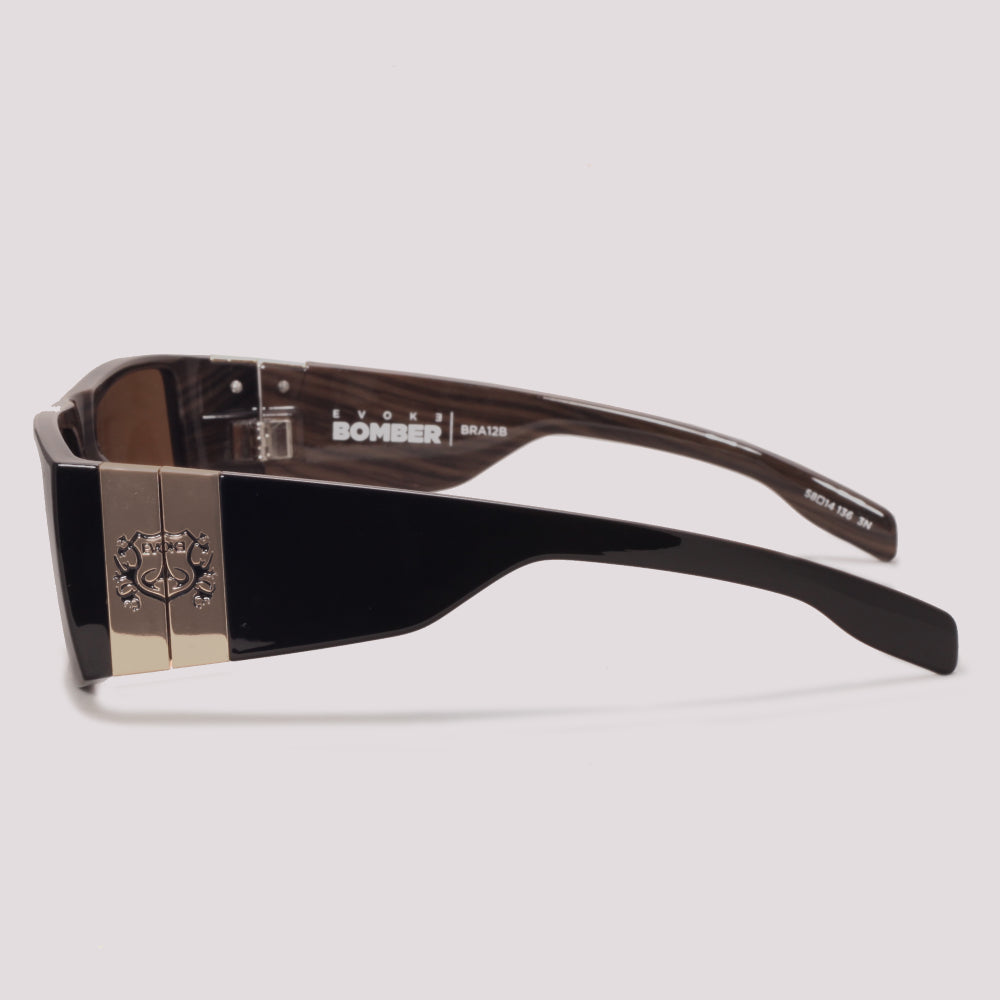 Evoke New Bomber BRA12B Preto Brilho e Marrom Amadeirado Marrom - Sol - 58 mm