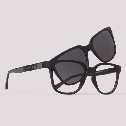 Atitude Attach Oxford Clip on A11P Preto Fosco Preto Polarizado - Grau -  52 mm
