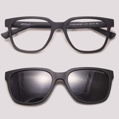 Atitude Attach Oxford Clip on A11P Preto Fosco Preto Polarizado - Grau -  52 mm