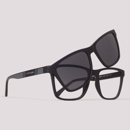 Atitude Attach Varsity Clip on A11P Preto Fosco Preto Polarizado - Grau - 53 mm