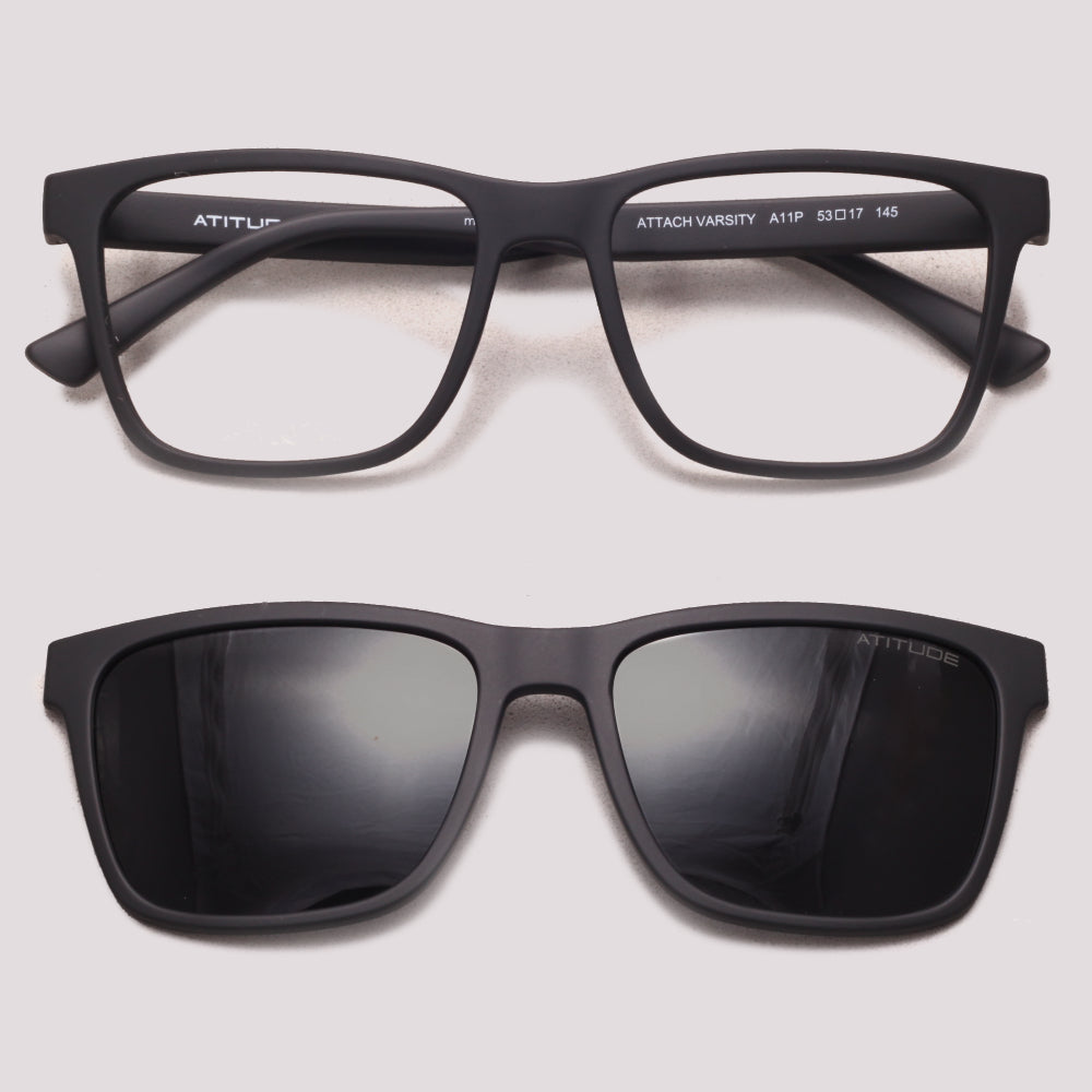 Atitude Attach Varsity Clip on A11P Preto Fosco Preto Polarizado - Grau - 53 mm