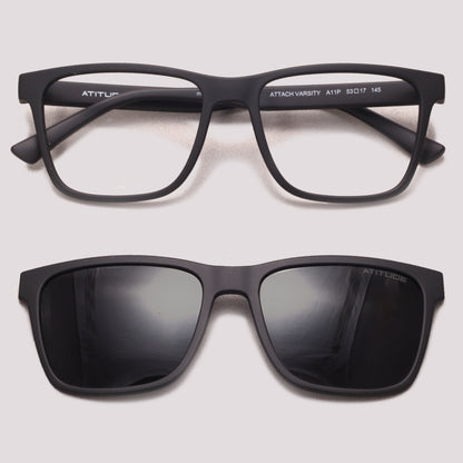 Atitude Attach Varsity Clip on A11P Preto Fosco Preto Polarizado - Grau - 53 mm