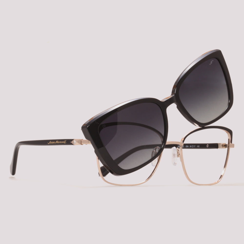 Jean Marcell JM1075C 09A Clip on Dourado e Preto Brilho Preto Degradê - Grau - 54 mm