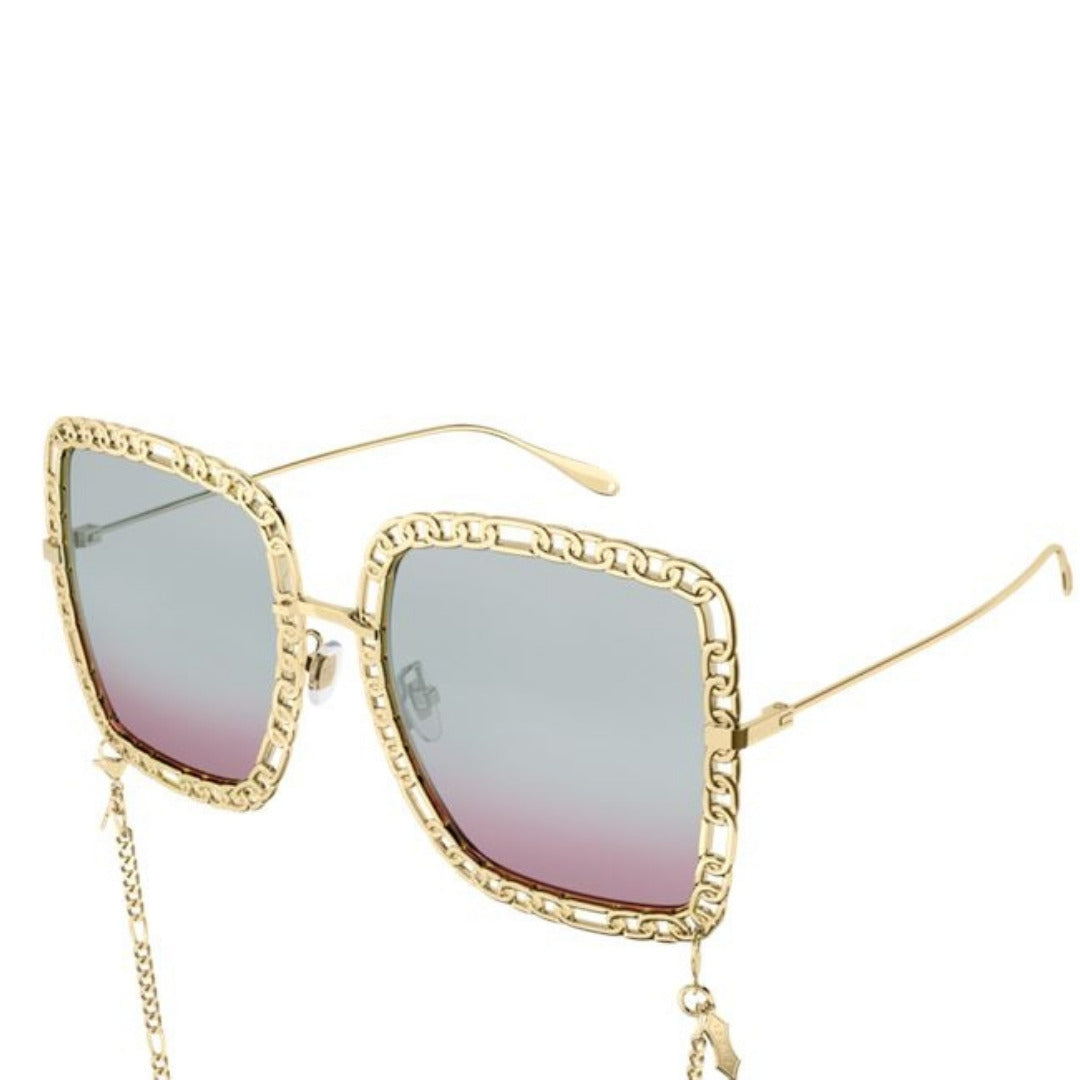 Gucci GG1033S 003 Dourado Brilho Verde e Lilás Degradê - Sol - 57 mm