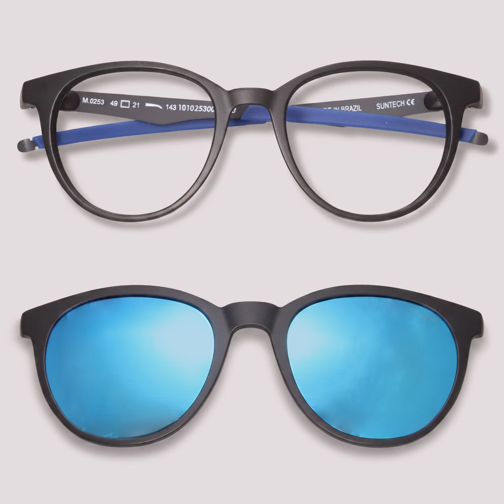 HB Duotech 0253 Clip On Matte Black D. Blue / Blue Polarized - 49 mm  - Grau