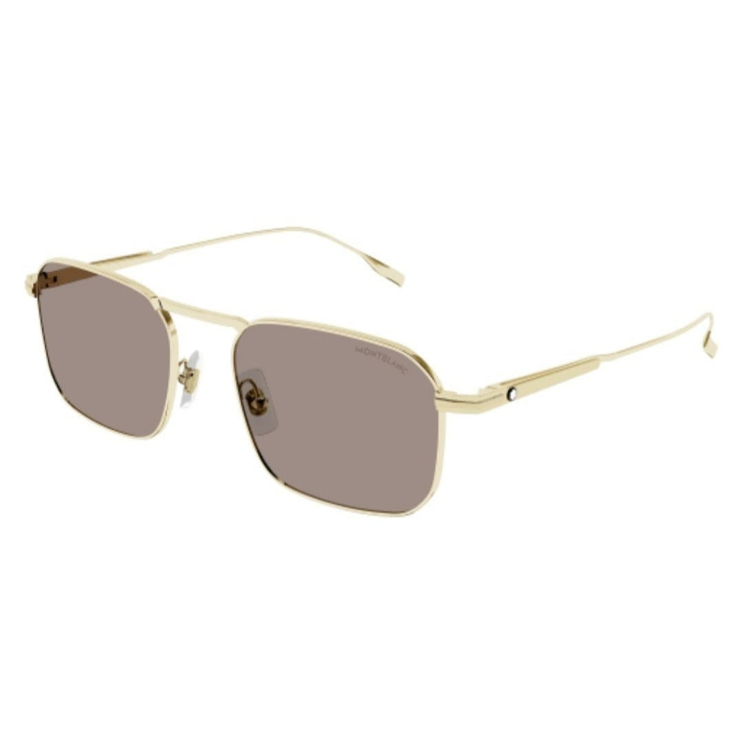 Montblanc MB0218S 002 Dourado Brilho Marrom - Grau - 53 mm