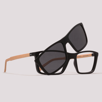 HB 0379 Switch Clip On Preto Fosco Madeira Cinza Polarizado - Grau - 55 mm