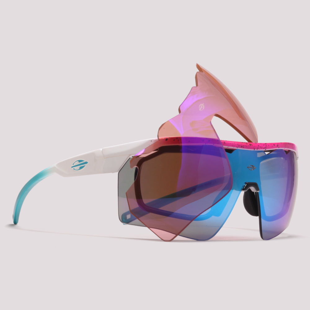 Óculos para Beach Tenis Mormaii Clip On Smash 2 Rosa e Branco Brilho/ Azul Espelhado/ Marrom Espelhado - Lente 15,0 cm