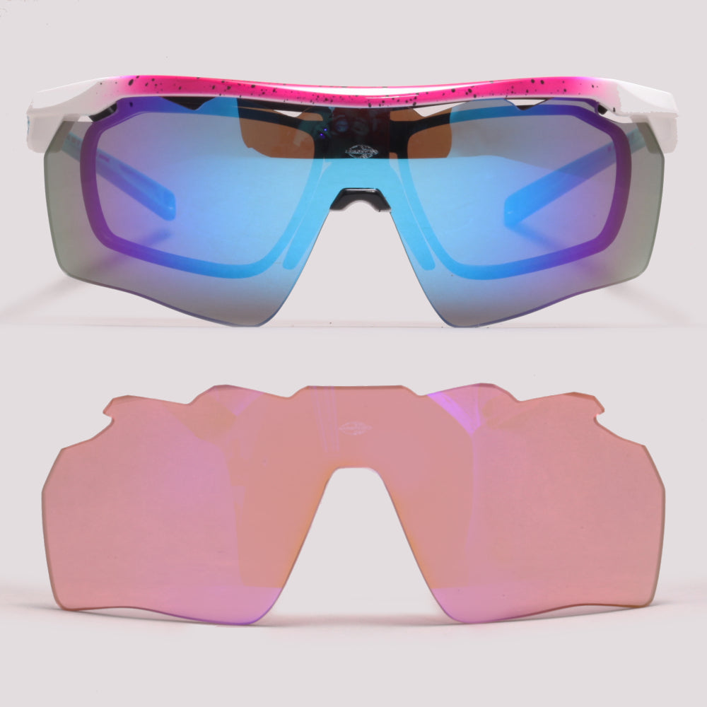 Óculos para Beach Tenis Mormaii Clip On Smash 2 Rosa e Branco Brilho/ Azul Espelhado/ Marrom Espelhado - Lente 15,0 cm