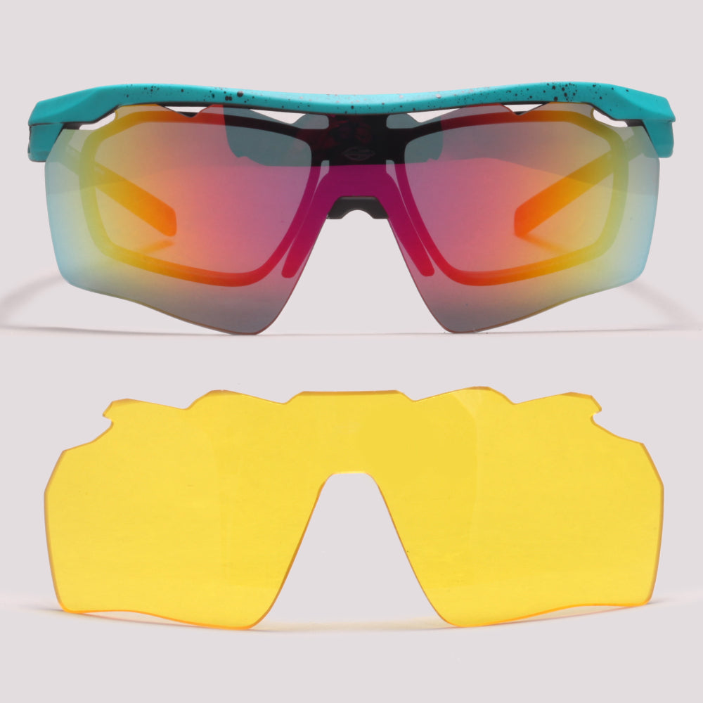 Óculos para Beach Tenis Mormaii Clip On Smash 2 Verde e Preto Fosco/ Vermelho Espelhado/  Amarelo - Lente 15,0 cm