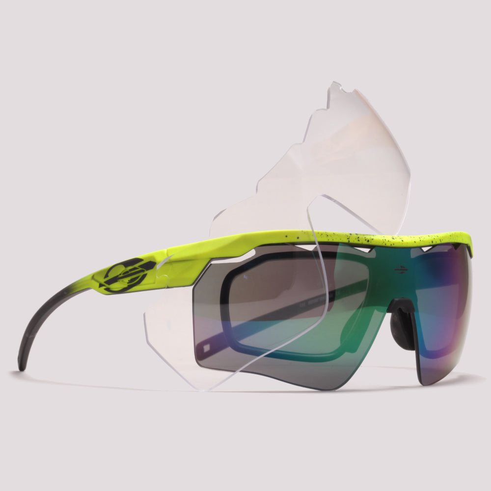 Óculos para Beach Tenis Mormaii Clip On Smash 2 Verde e Preto Fosco/ Verde Espelhado/  Transparente  - Lente 15,0 cm