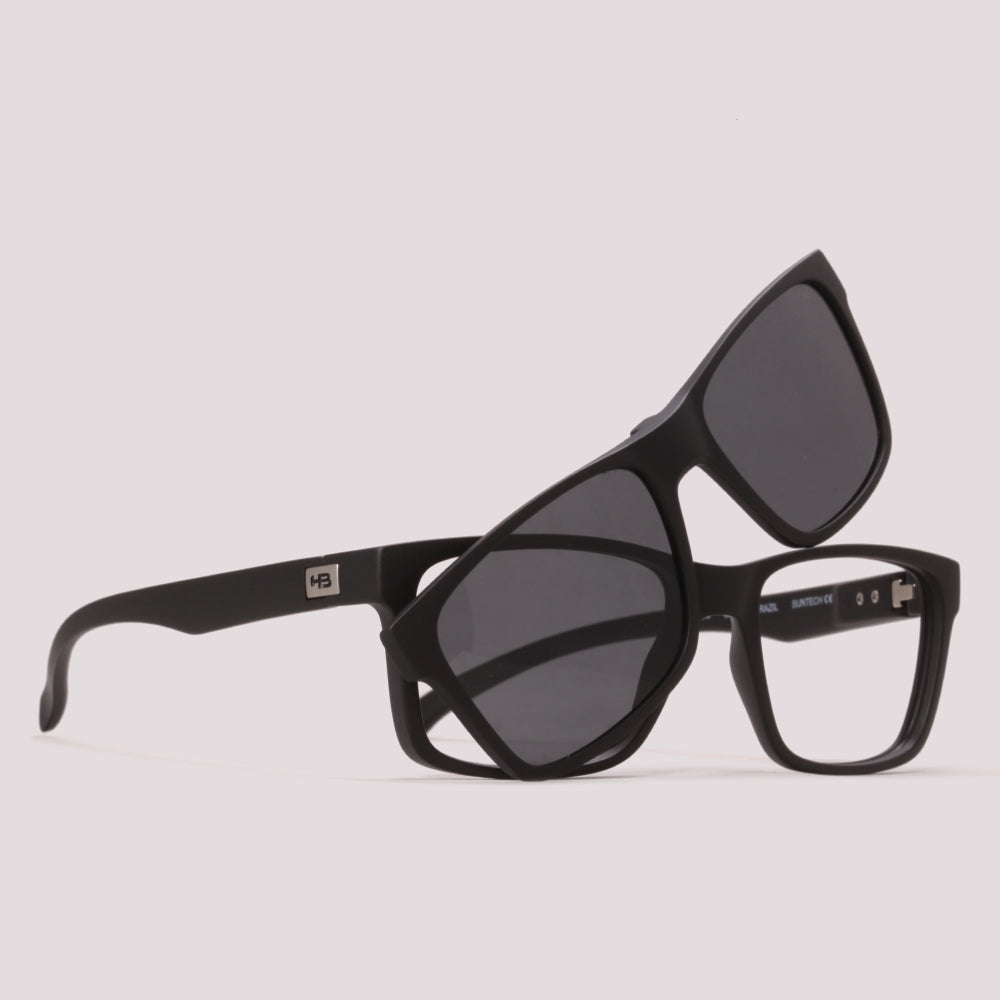 HB Polytech 0339 Clip On Preto Fosco Preto Polarizado - Grau - 53 mm
