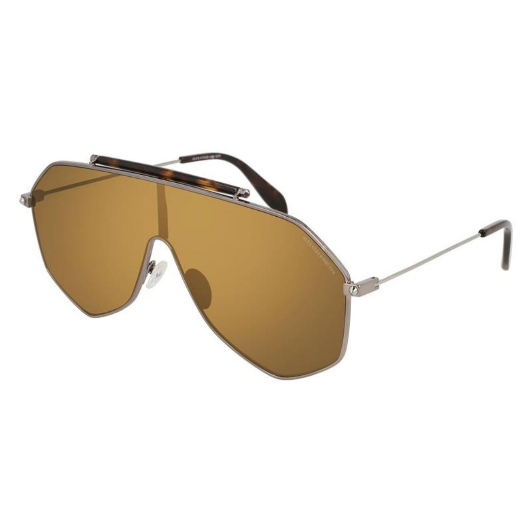 Alexander McQueen AM0138S 002 Cinza Brilho Dourado Espelhado - Sol - 145 mm