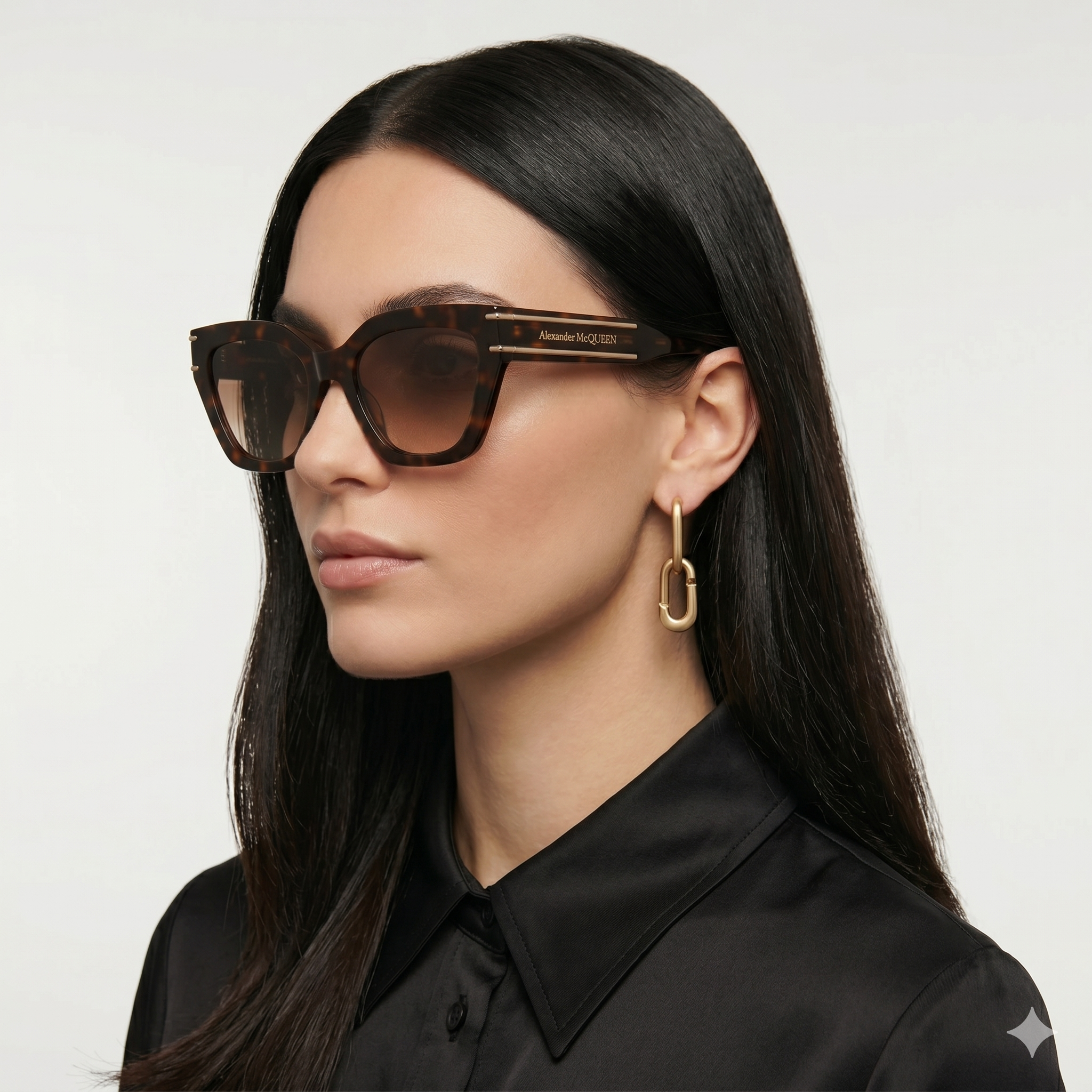 Alexander McQueen AM0398S 002 Marrom Mesclado Marrom Degradê - Sol - 53 mm
