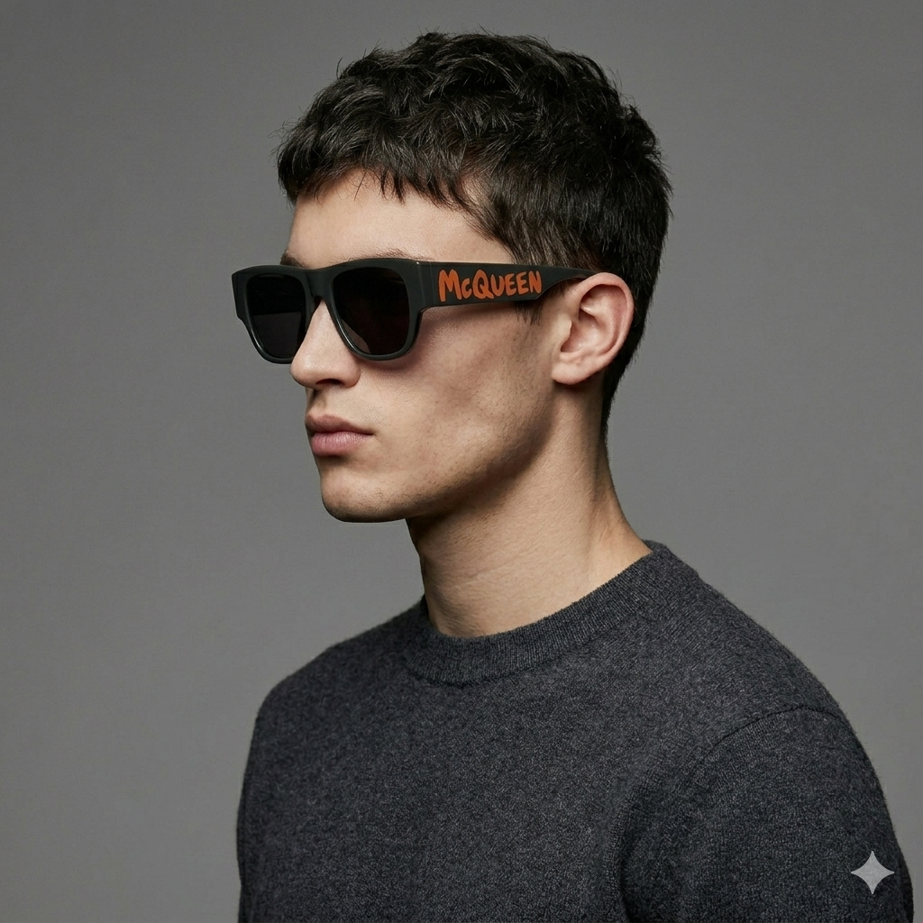 Alexander McQueen AM0328S 003 Verde Brilho Preto - Sol - 54 mm