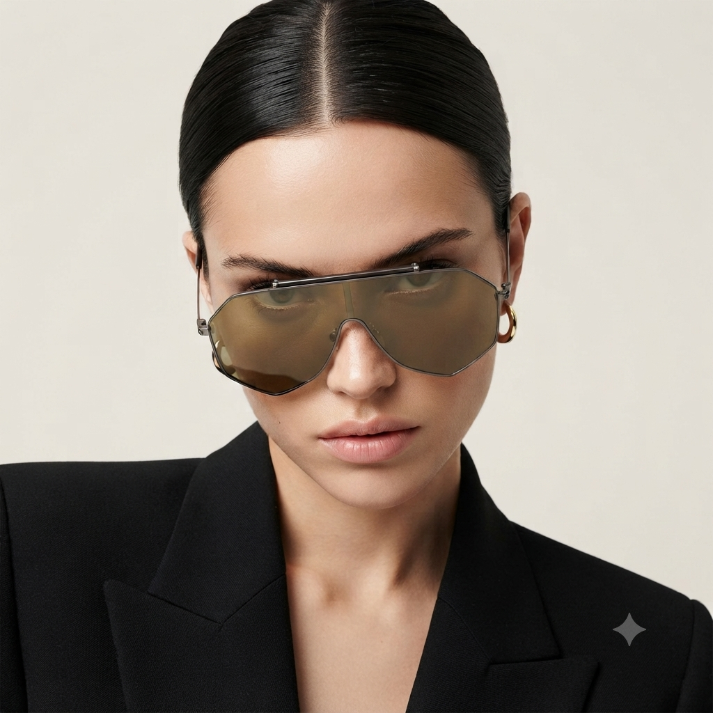 Alexander McQueen AM0138S 002 Cinza Brilho Dourado Espelhado - Sol - 145 mm