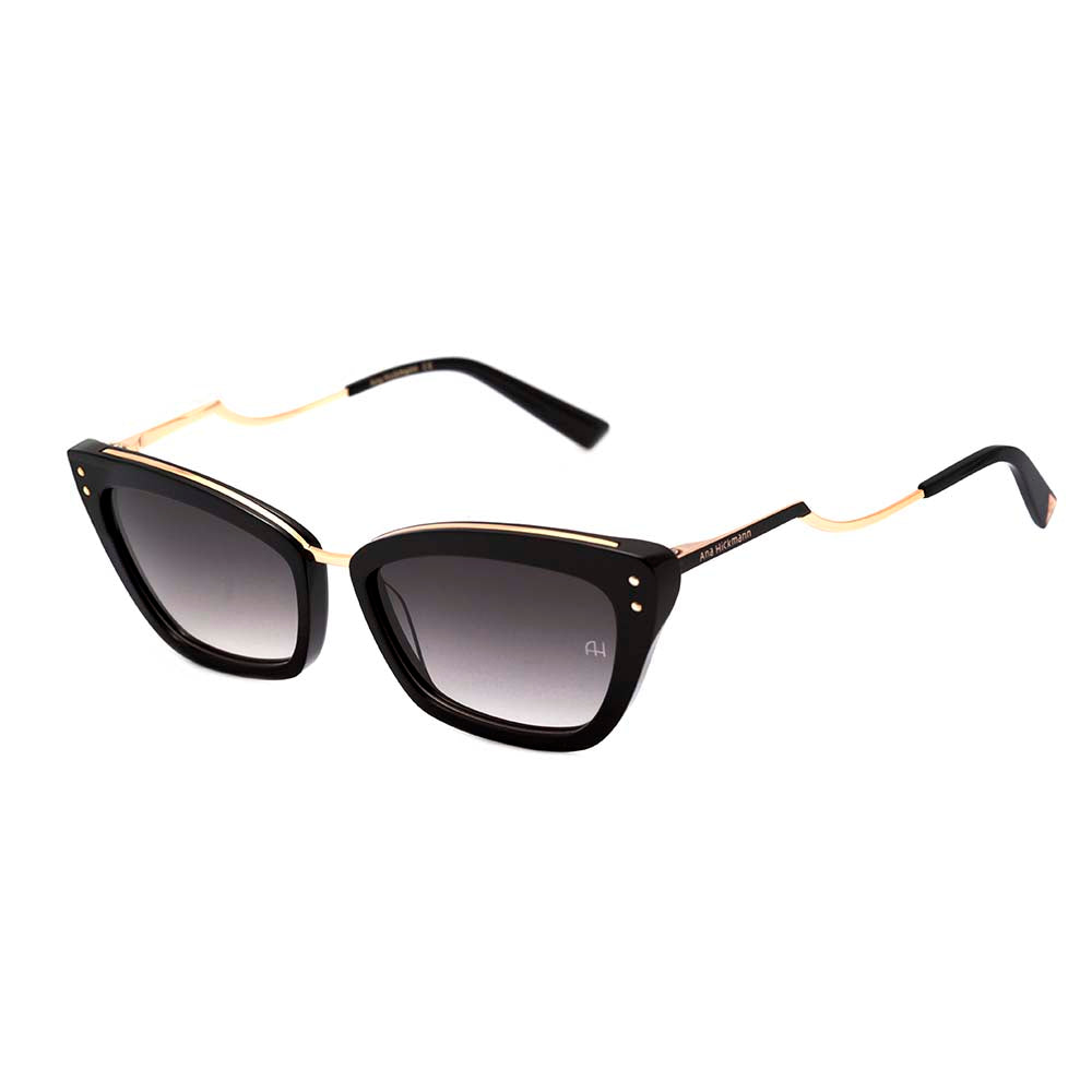 Ana Hickmann AH 9299 A01 Preto e Dourado Brilho / Cinza Degradê - Lente 5,5 cm