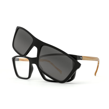 HB 0379 Switch Clip On Matte Black Wood/ Polarized Gray  - Grau