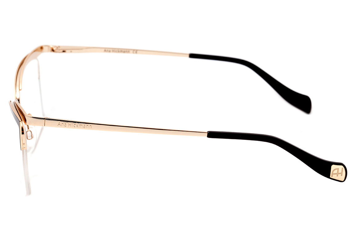 Óculos de Grau Ana Hickmann Ah 1357 09A Preto Fosco E Dourado Brilho Lente 5,4 Cm