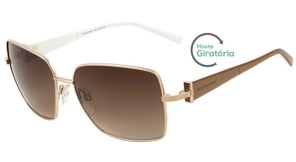 Óculos de Sol Ana Hickmann Ah 3120 04B Dourado E Fosco E Creme/ Marrom Degradê - Lente 6,1 Cm