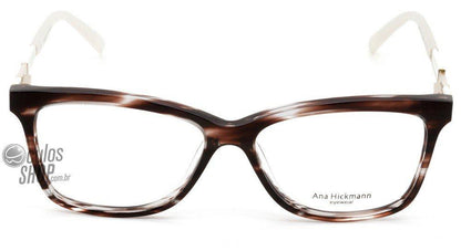 Óculos de Grau Ana Hickmann AH 6195 E01 Marrom e Creme Brilho - 54 mm