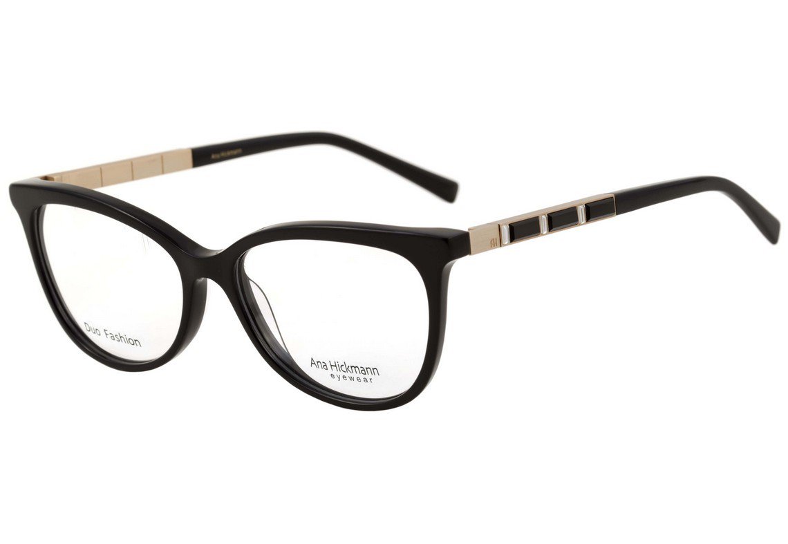 Óculos de Grau Ana Hickmann Ah 6245 A02 Preto E Dourado Brilho - Lente 5,2 Cm