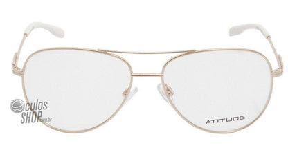 Óculos de Grau Atitude At 1490 04A Dourado E Branco Brilho - Lente 5,6 Cm