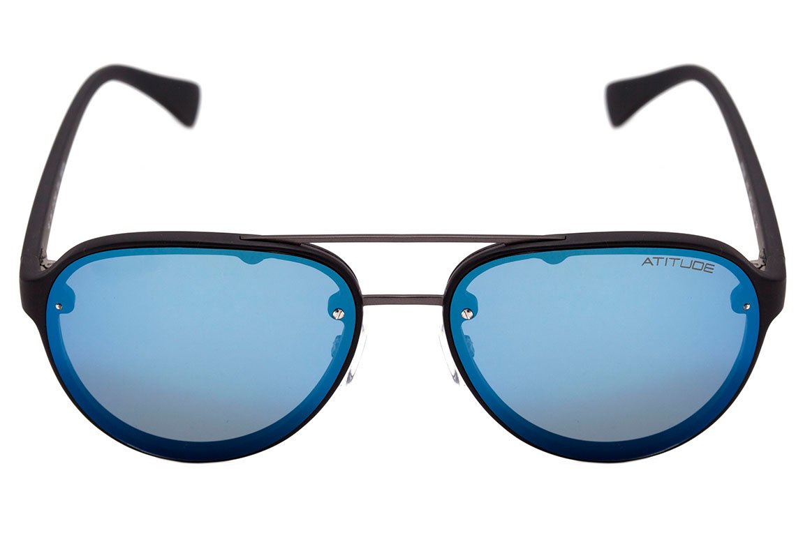Óculos de Sol Atitude At 5386 A03 Preto Fosco/ Azul Espelhado Polarizado Lente 5,9 Cm