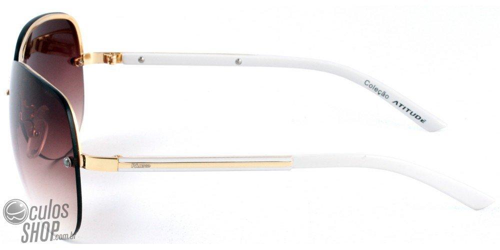 Óculos de Sol Pânico Atitude Pa 3001 H02 Dourado E Branco Brilho/ Marrom Degradê - Lente 6,7 Cm