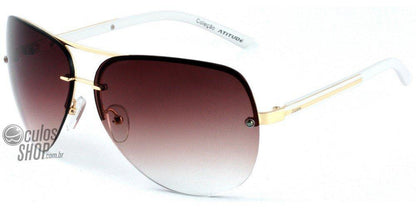 Óculos de Sol Pânico Atitude Pa 3001 H02 Dourado E Branco Brilho/ Marrom Degradê - Lente 6,7 Cm