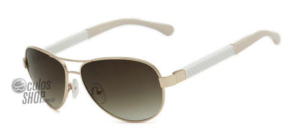 Óculos de Sol Bulget Bg 3112 04A Dourado Branco E Creme/ Marrom Degradê - Lente 5,9 Cm