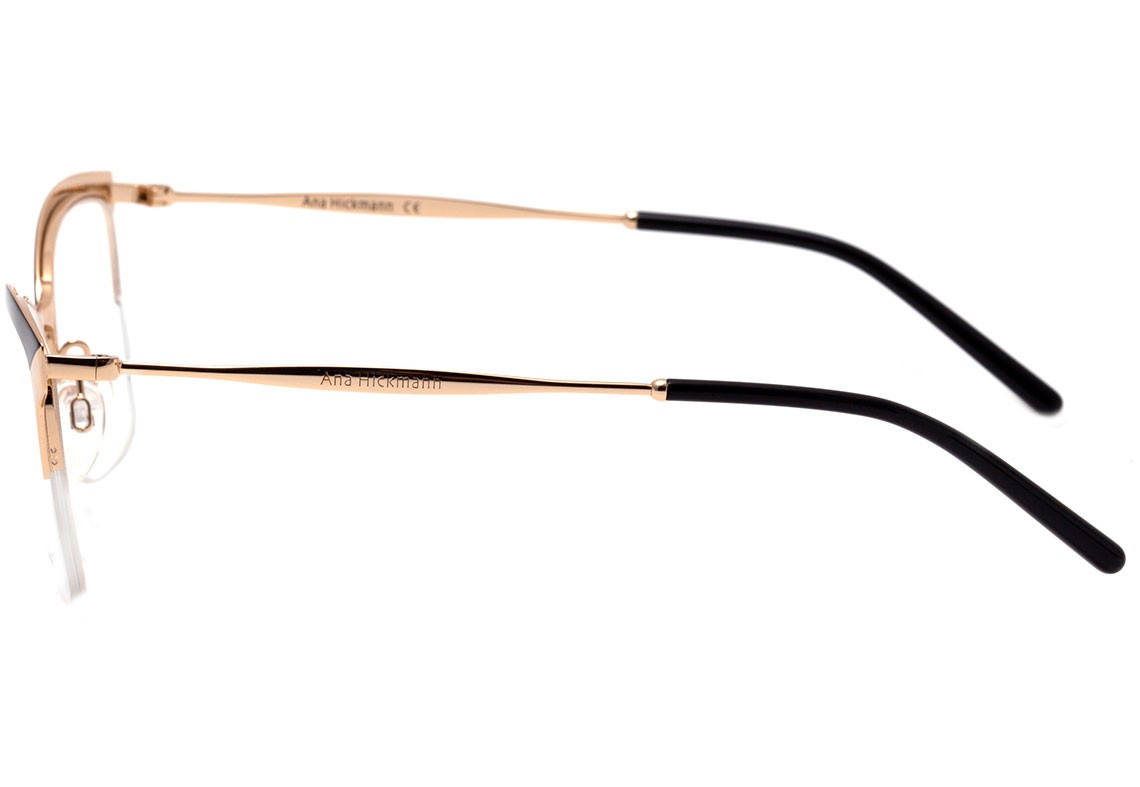 Óculos de Grau Ana Hickmann AH 1353 09A Preto Fosco e Dourado Brilho - Lente 4,0 cm