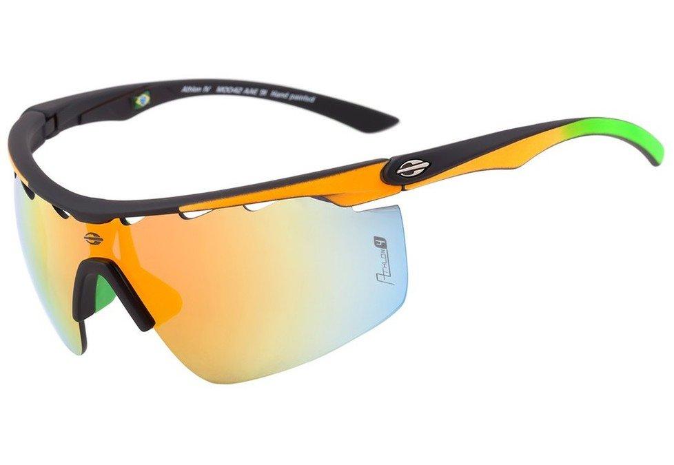 Óculos de Sol Mormaii Athlon Iv Preto E Laranja Fosco/ Amarelo Espelhado