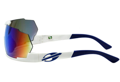 Óculos de Sol Mormaii Predator Branco Brilho E Azul Fosco/ Verde Espelhado Unico
