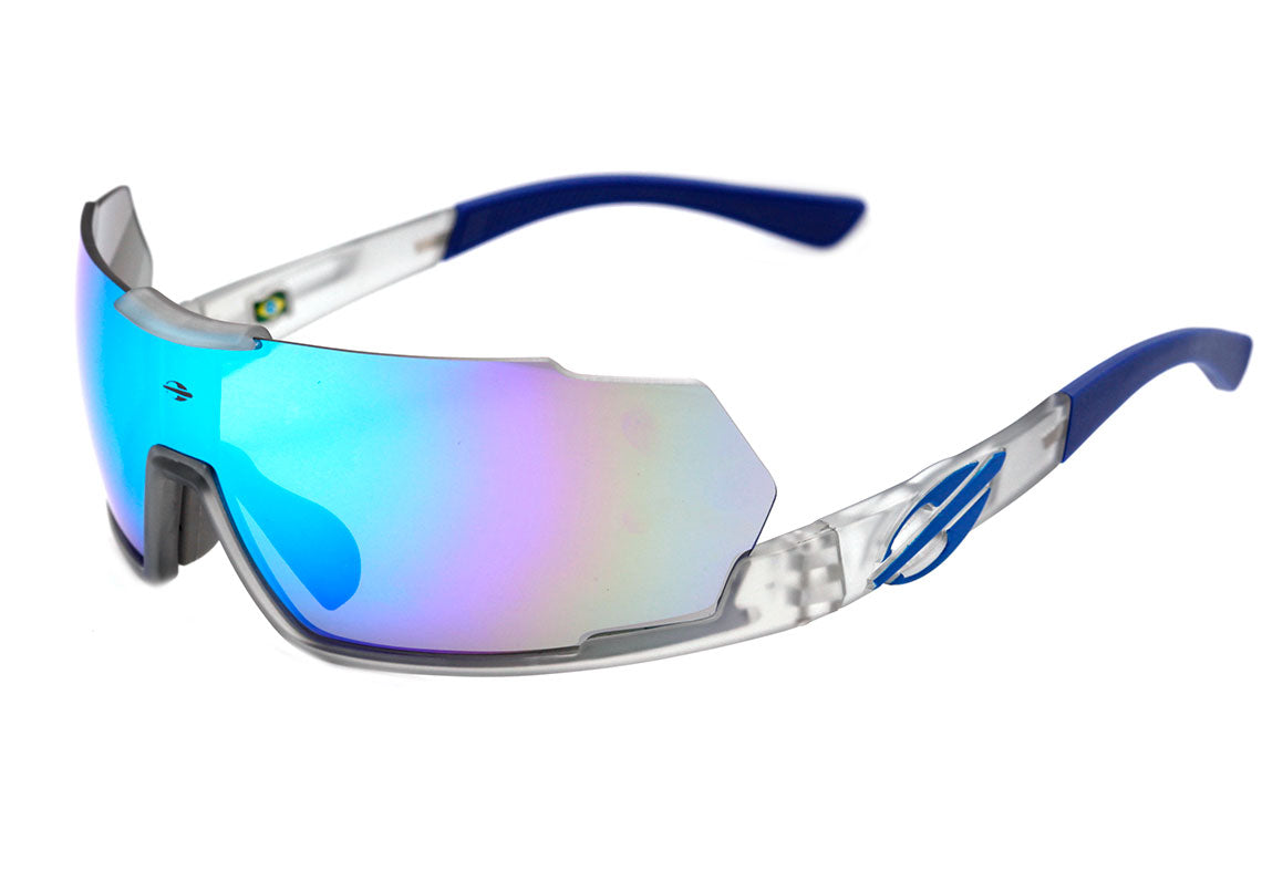 Óculos de Sol Mormaii Predator Cinza Translúcido e Azul Fosco / Azul Espelhado Unico - Lente 7,2 cm