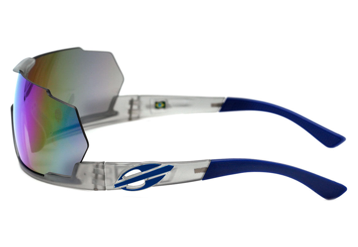 Óculos de Sol Mormaii Predator Cinza Translúcido e Azul Fosco / Azul Espelhado Unico - Lente 7,2 cm