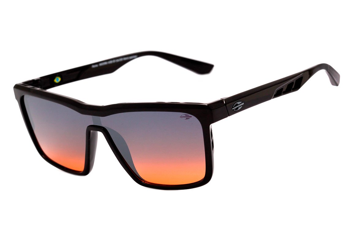 Óculos de Sol Mormaii Roma Preto Brilho / Azul e Laranja Degradê Espelhado Unico - Lente 13,0 cm