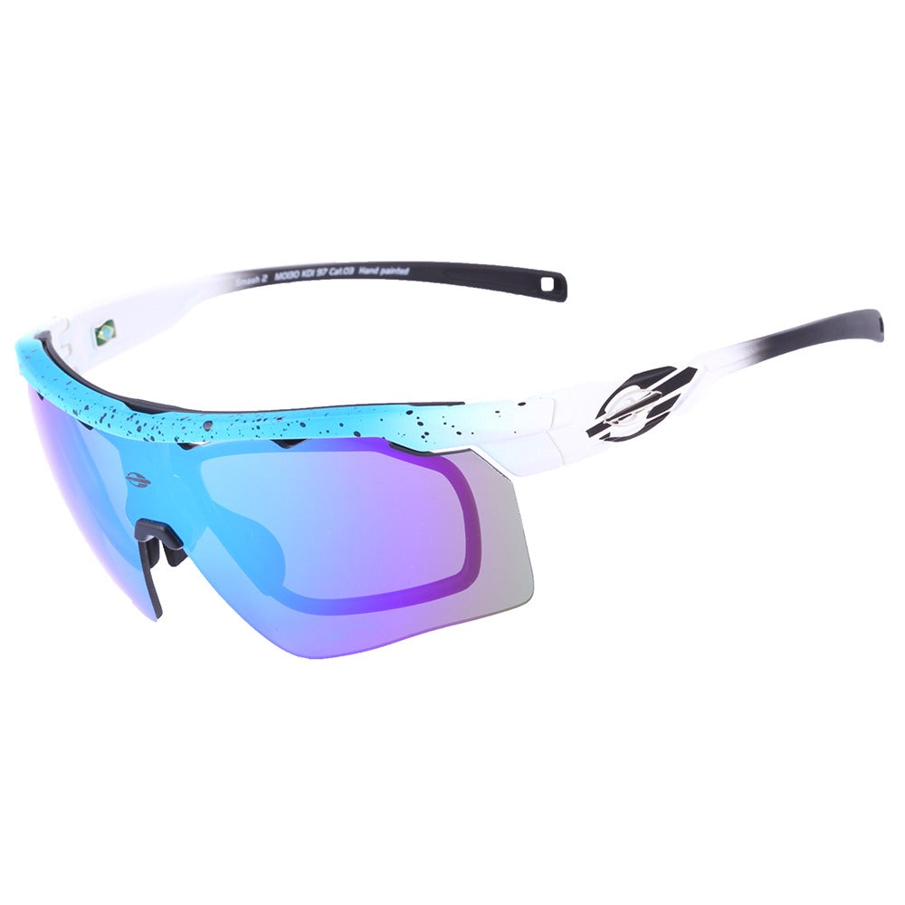 Óculos para Beach Tenis Mormaii Clip On Smash 2 Azul e Branco Fosco/ Azul Espelhado/  Transparente - 150 mm  - Sol