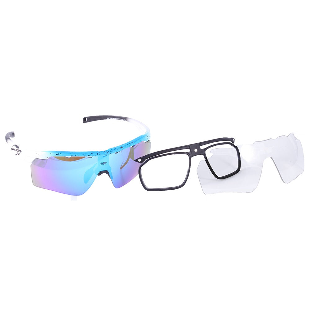 Óculos para Beach Tenis Mormaii Clip On Smash 2 Azul e Branco Fosco/ Azul Espelhado/  Transparente - 150 mm  - Sol