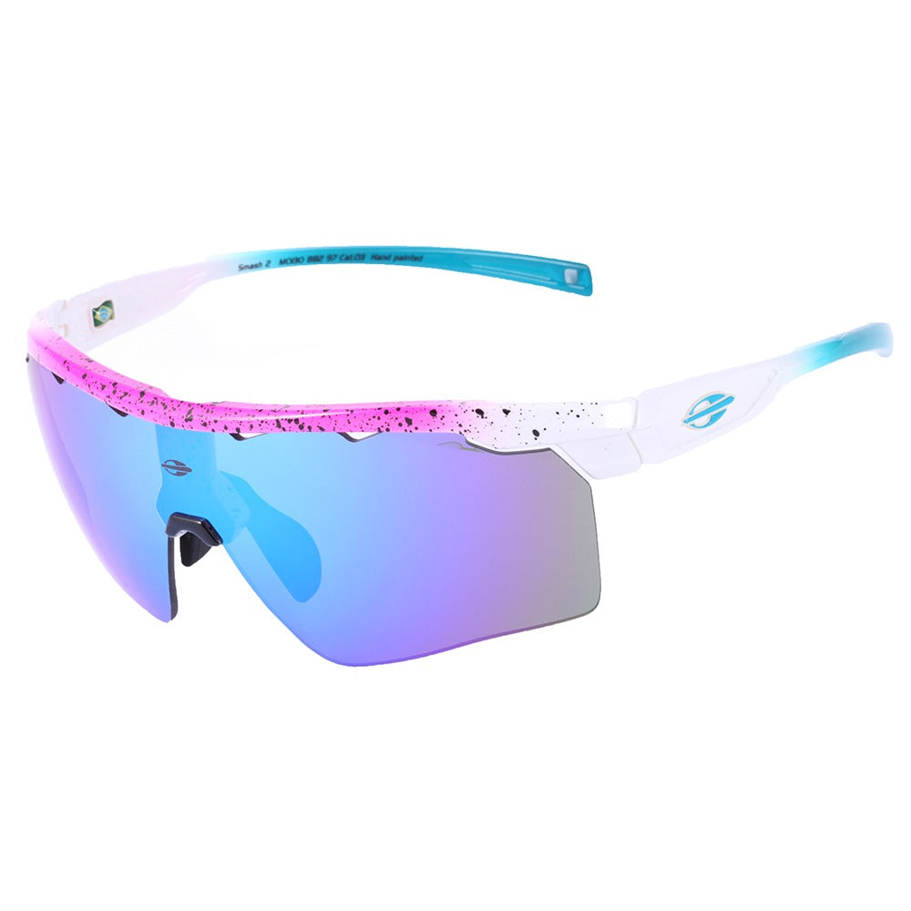 Óculos para Beach Tenis Mormaii Clip On Smash 2 Rosa e Branco Brilho/ Azul Espelhado/ Marrom Espelhado - Lente 15,0 cm