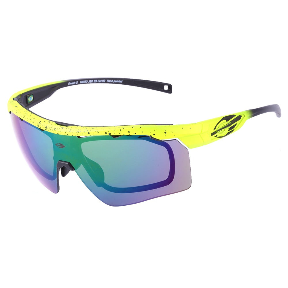 Óculos para Beach Tenis Mormaii Clip On Smash 2 Verde e Preto Fosco/ Verde Espelhado/  Transparente  - Lente 15,0 cm