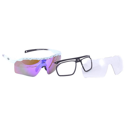 para Beach Tenis Mormaii Clip On Smash 2 Branco e Preto Brilho/ Roxo Espelhado/ Transparente - Lente 15,0 cm