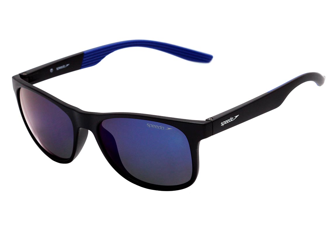 Óculos de Sol Speedo Sloan A01 Preto Fosco / Azul Espelhado Polarizado -- Lente 5,5 cm